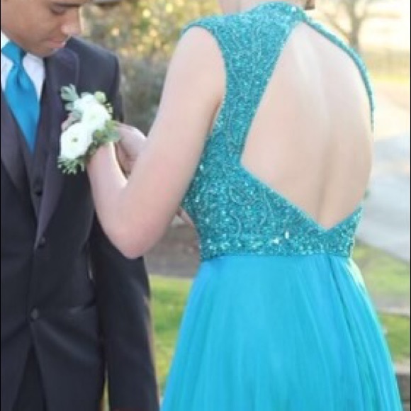 Sherri Hill size 6 teal green formal dress - Picture 3 of 5